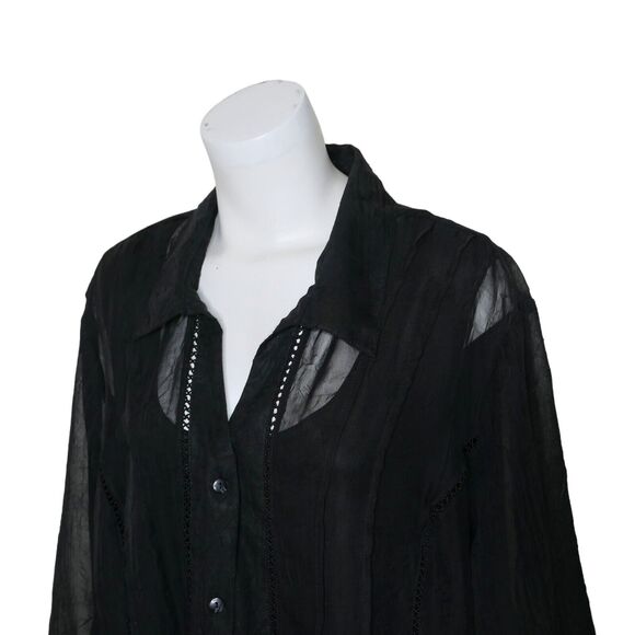 Maggie Barnes Black 3/4 Long Sleeve Button Front Twinset 3XL Ruffled Sleeve EUC - Picture 3 of 14